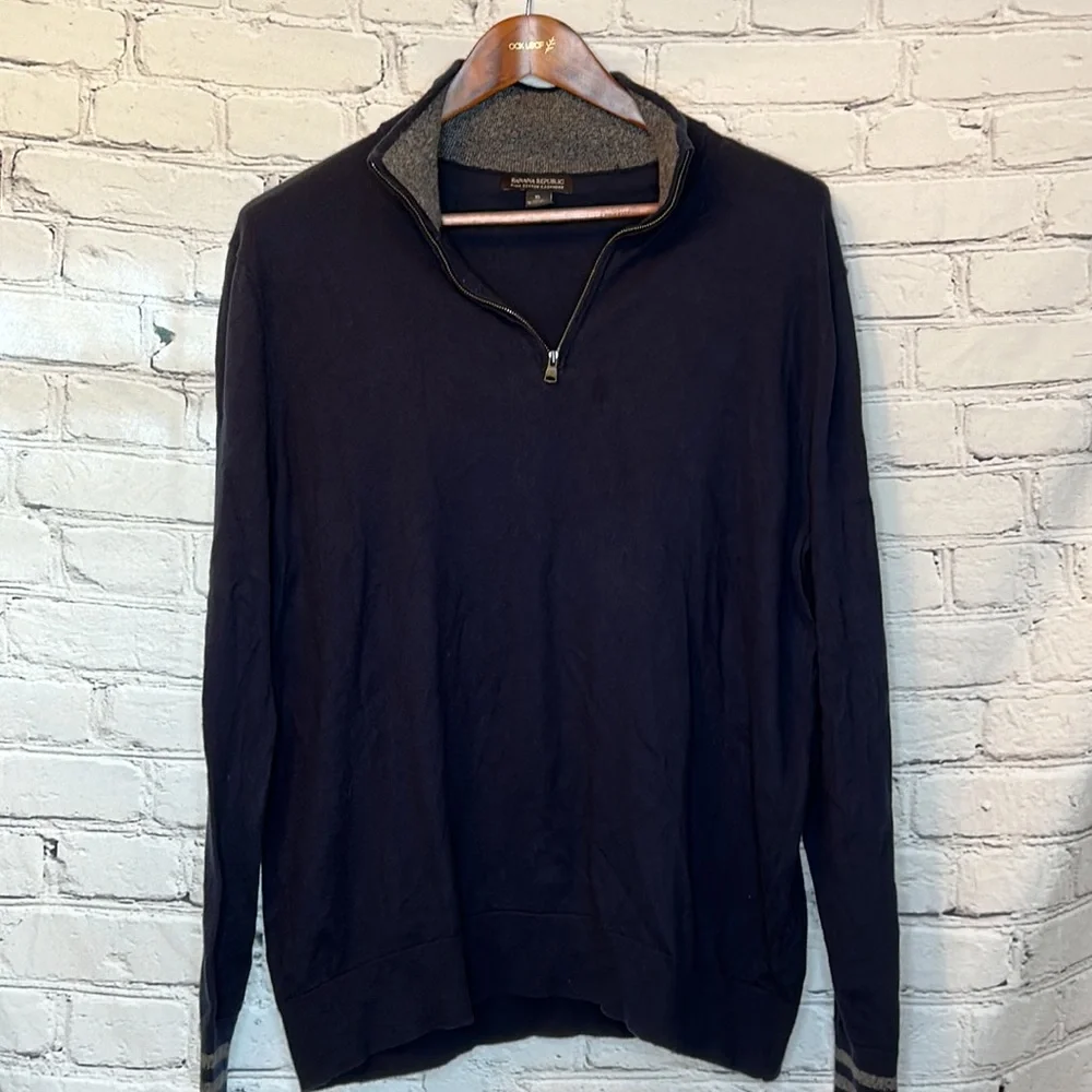 Banana Republic Navy Blue Pullover Quarter Zip Collared Sweater Size XL